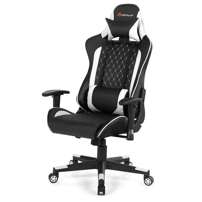 Costway Massage Gaming Chair Reclining Racing Chair w/Lumbar Support and Headrest White/Blue/Pink/Red