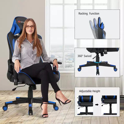 Costway Massage Gaming Chair Reclining Racing Chair w/Lumbar Support and Headrest White/Blue/Pink/Red