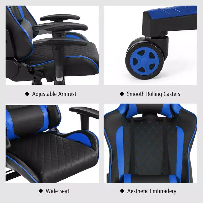 Costway Massage Gaming Chair Reclining Racing Chair w/Lumbar Support and Headrest White/Blue/Pink/Red