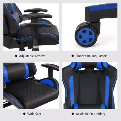 Costway Massage Gaming Chair Reclining Racing Chair w/Lumbar Support and Headrest White/Blue/Pink/Red