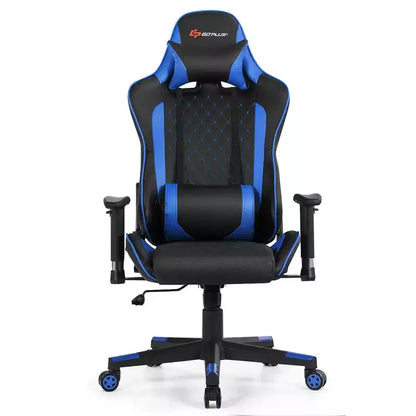 Costway Massage Gaming Chair Reclining Racing Chair w/Lumbar Support and Headrest White/Blue/Pink/Red