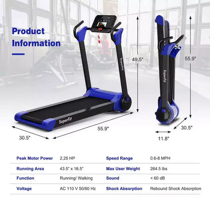 Costway Folding 2.25HP Electric Treadmill Running Machine APP Control Bluetooth