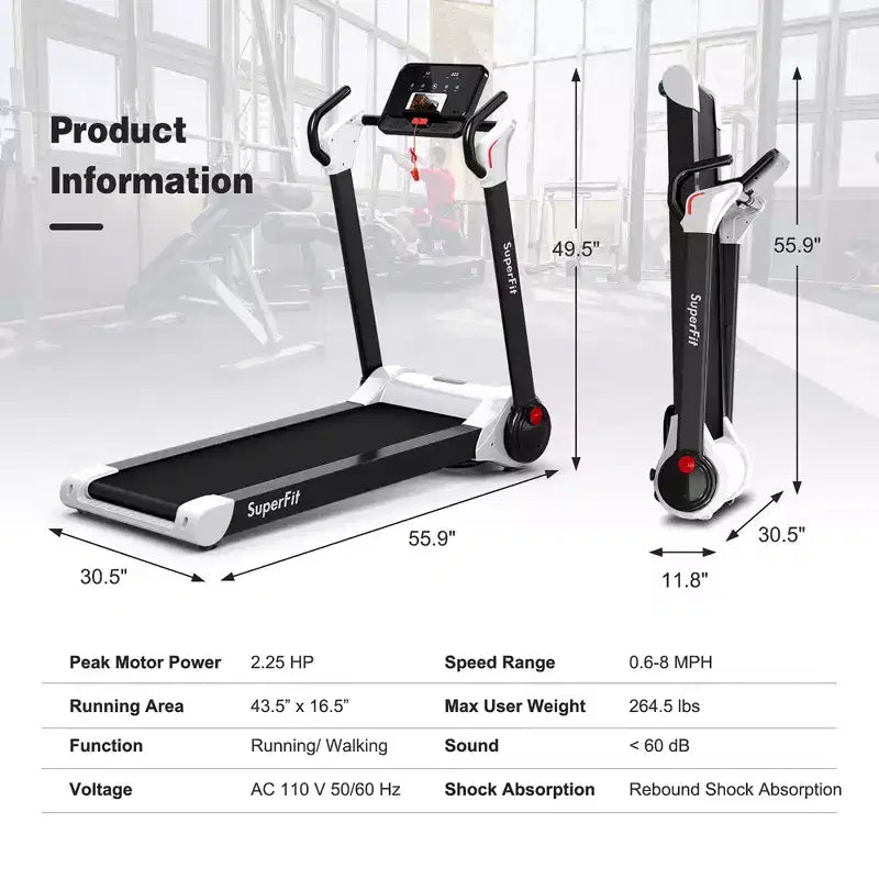 Costway Folding 2.25HP Electric Treadmill Running Machine APP Control Bluetooth