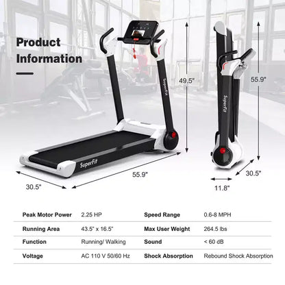 Costway Folding 2.25HP Electric Treadmill Running Machine APP Control Bluetooth