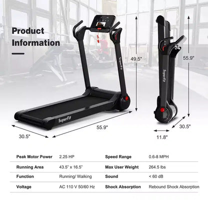 Costway Folding 2.25HP Electric Treadmill Running Machine APP Control Bluetooth
