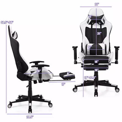 Chaise de Massage Gaming Costway Fauteuil de Bureau Inclinable avec Repose-pied Blanc