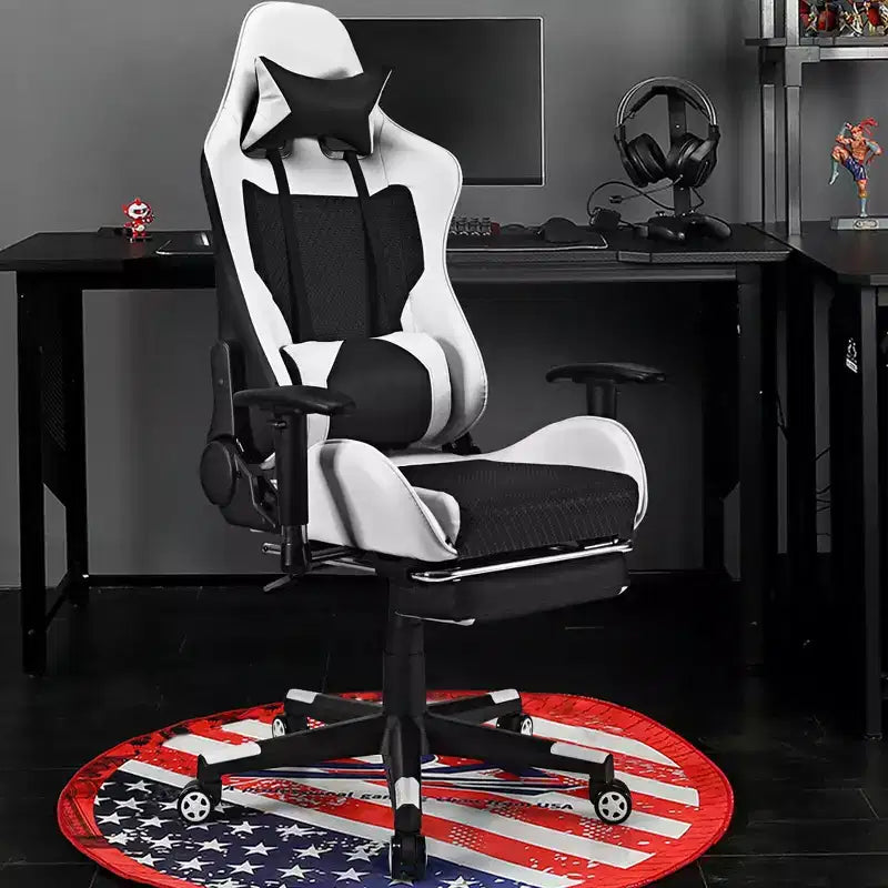 Chaise de Massage Gaming Costway Fauteuil de Bureau Inclinable avec Repose-pied Blanc