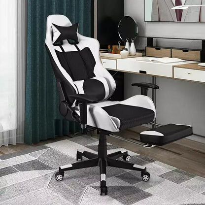 Chaise de Massage Gaming Costway Fauteuil de Bureau Inclinable avec Repose-pied Blanc