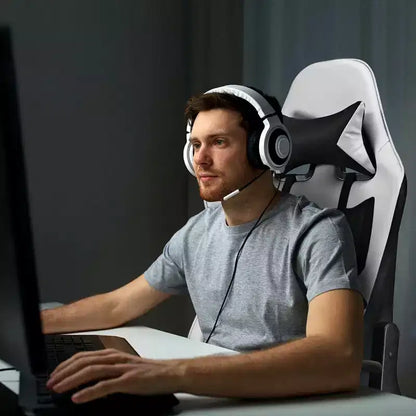 Chaise de Massage Gaming Costway Fauteuil de Bureau Inclinable avec Repose-pied Blanc