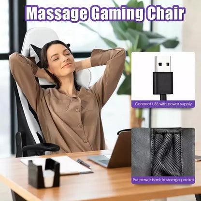Chaise de Massage Gaming Costway Fauteuil de Bureau Inclinable avec Repose-pied Blanc