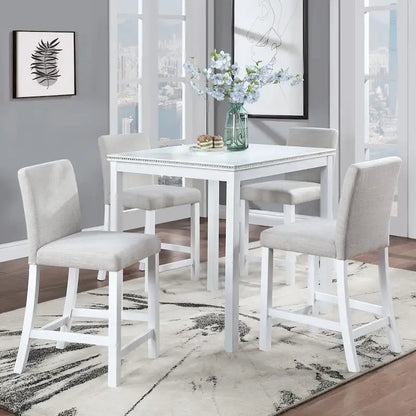 Ensemble de salle à manger moderne 5 pièces avec table carrée hauteur comptoir et 4 chaises rembourrées