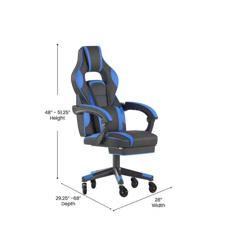Chaise de jeu Flash Furniture X40, chaise d'ordinateur de course avec dossier et accoudoirs entièrement inclinables et roulettes transparentes, repose-pieds coulissant