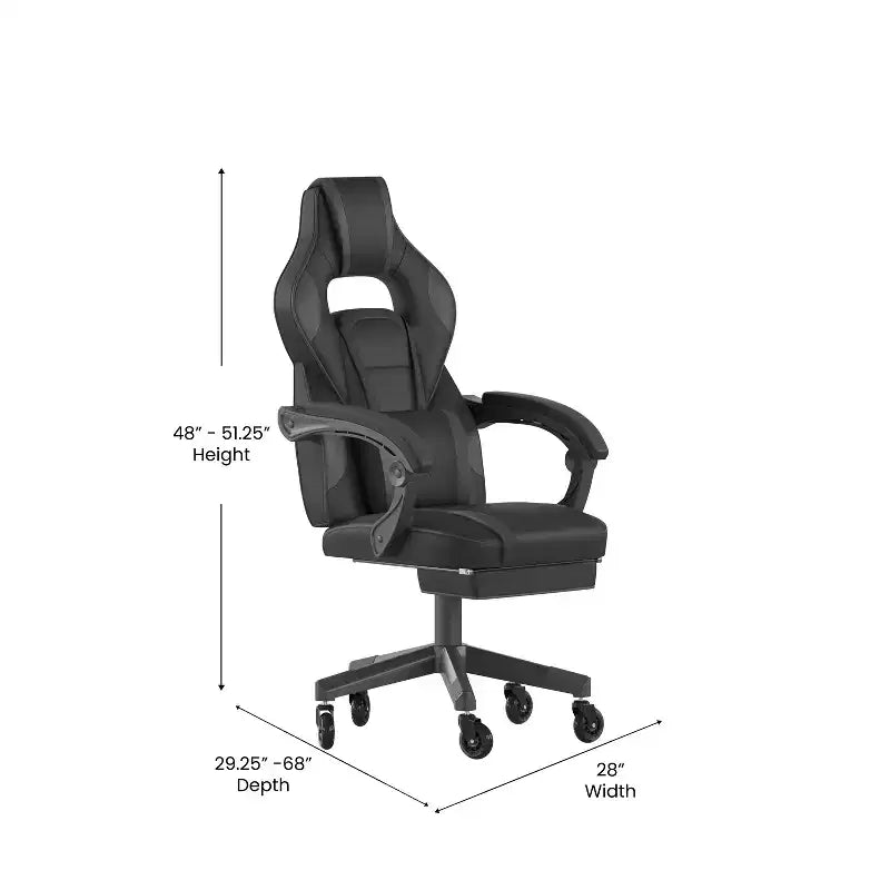 Chaise de jeu Flash Furniture X40, chaise d'ordinateur de course avec dossier et accoudoirs entièrement inclinables et roulettes transparentes, repose-pieds coulissant
