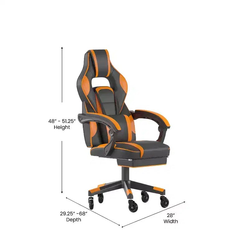 Chaise de jeu Flash Furniture X40, chaise d'ordinateur de course avec dossier et accoudoirs entièrement inclinables et roulettes transparentes, repose-pieds coulissant