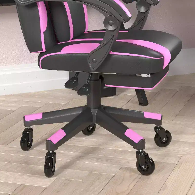 Chaise de jeu Flash Furniture X40, chaise d'ordinateur de course avec dossier et accoudoirs entièrement inclinables et roulettes transparentes, repose-pieds coulissant