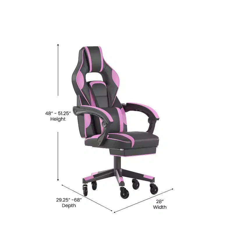 Chaise de jeu Flash Furniture X40, chaise d'ordinateur de course avec dossier et accoudoirs entièrement inclinables et roulettes transparentes, repose-pieds coulissant