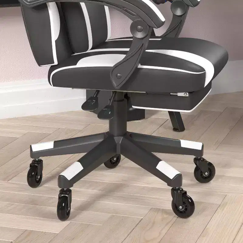 Chaise de jeu Flash Furniture X40, chaise d'ordinateur de course avec dossier et accoudoirs entièrement inclinables et roulettes transparentes, repose-pieds coulissant