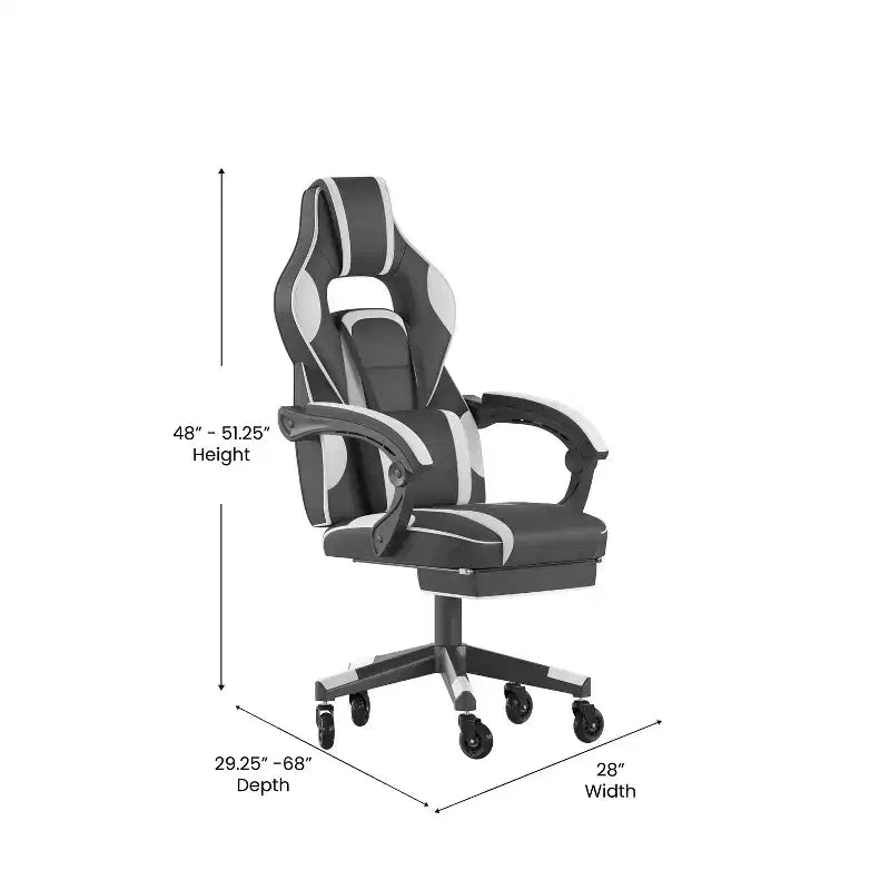 Chaise de jeu Flash Furniture X40, chaise d'ordinateur de course avec dossier et accoudoirs entièrement inclinables et roulettes transparentes, repose-pieds coulissant