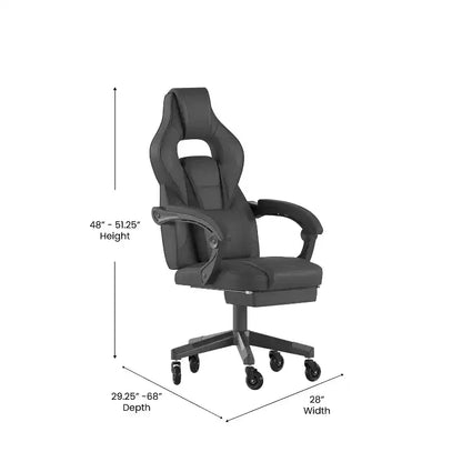 Chaise de jeu Flash Furniture X40, chaise d'ordinateur de course avec dossier et accoudoirs entièrement inclinables et roulettes transparentes, repose-pieds coulissant