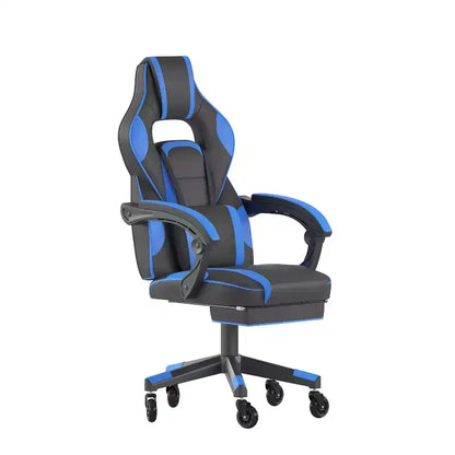 Chaise de jeu Flash Furniture X40, chaise d'ordinateur de course avec dossier et accoudoirs entièrement inclinables et roulettes transparentes, repose-pieds coulissant