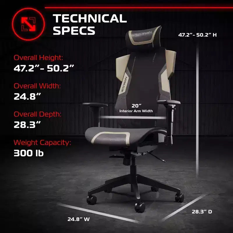 Chaise de gaming RESPAWN Flexx Mesh avec support lombaire et appui-tête réglable