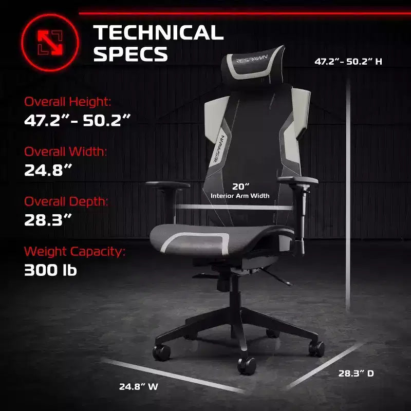 Chaise de gaming RESPAWN Flexx Mesh avec support lombaire et appui-tête réglable
