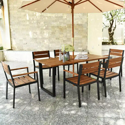 Costway 7PCS Patented Patio Dining Chair Table Set Acacia Wood Backyard W/Umbrella Hole