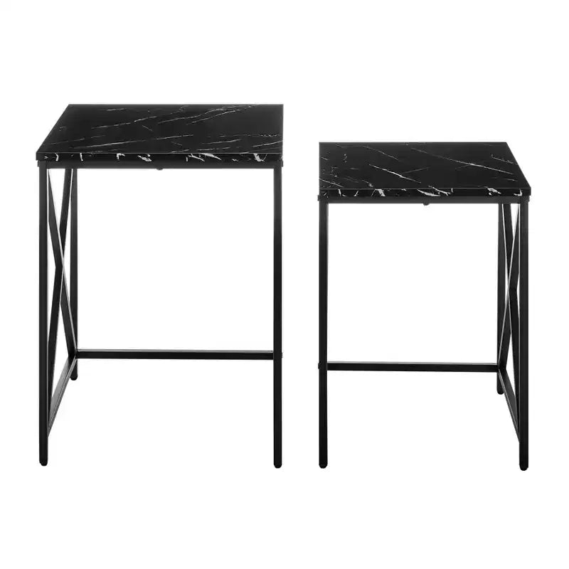 Ensemble de tables d'appoint gigognes carrées avec finition en marbre - Danya B.