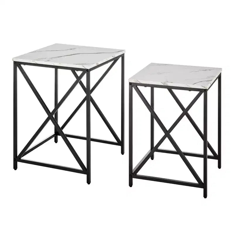 Ensemble de tables d'appoint gigognes carrées avec finition en marbre - Danya B.