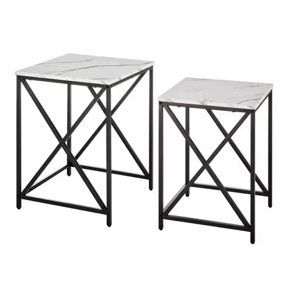 Ensemble de tables d'appoint gigognes carrées avec finition en marbre - Danya B.