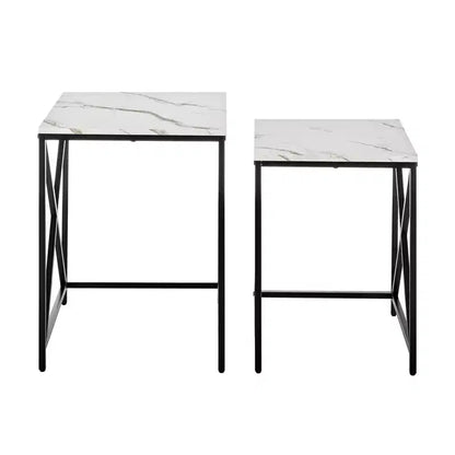 Ensemble de tables d'appoint gigognes carrées avec finition en marbre - Danya B.