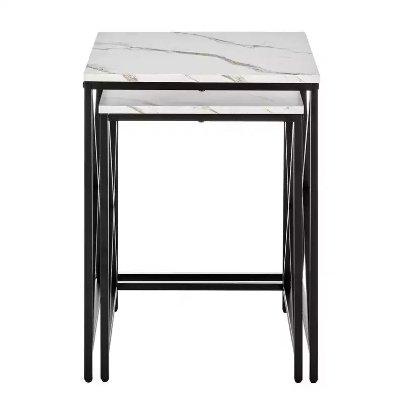 Ensemble de tables d'appoint gigognes carrées avec finition en marbre - Danya B.