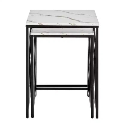 Ensemble de tables d'appoint gigognes carrées avec finition en marbre - Danya B.
