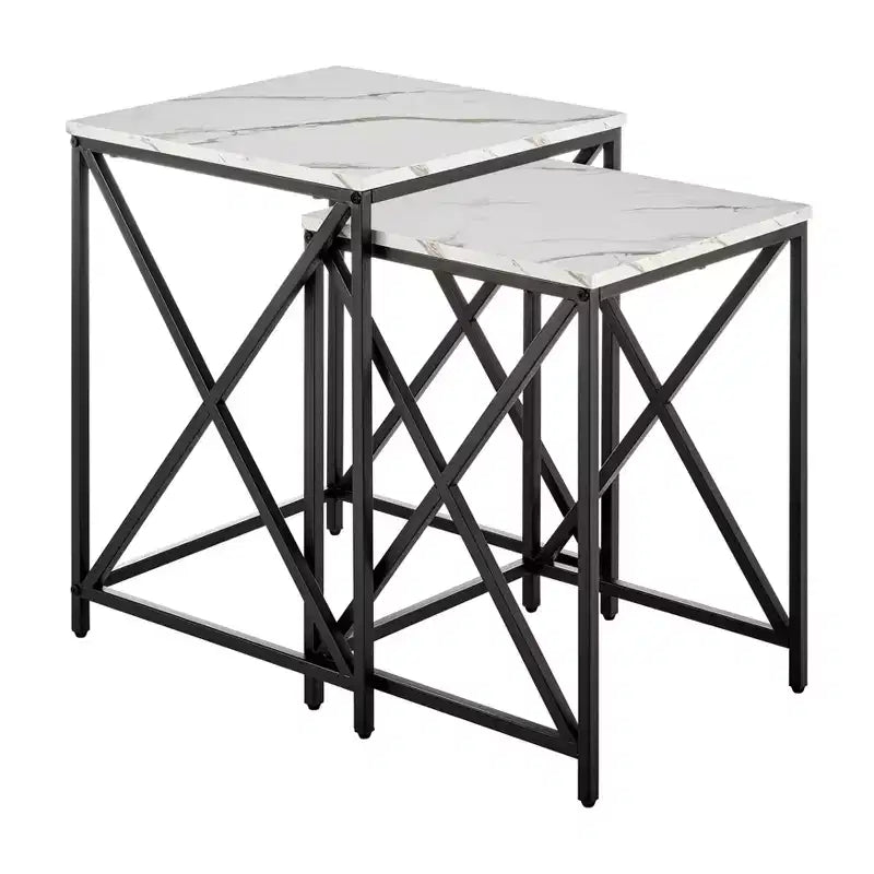 Ensemble de tables d'appoint gigognes carrées avec finition en marbre - Danya B.