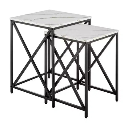 Ensemble de tables d'appoint gigognes carrées avec finition en marbre - Danya B.