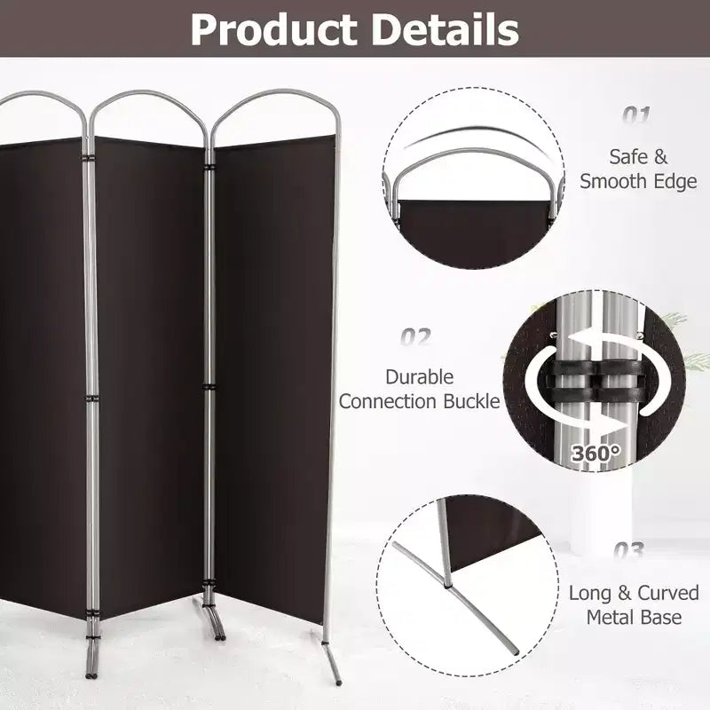 Costway 4 Panels Folding Room Divider 6 Ft Tall Fabric Privacy Screen Black/Brown/Grey/White