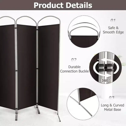 Costway 4 Panels Folding Room Divider 6 Ft Tall Fabric Privacy Screen Black/Brown/Grey/White