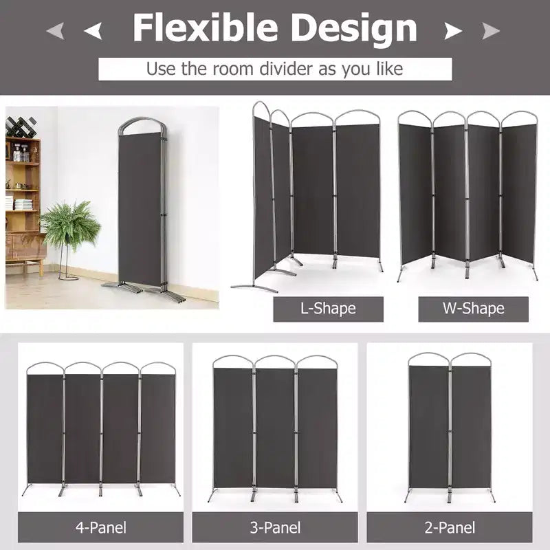 Costway 4 Panels Folding Room Divider 6 Ft Tall Fabric Privacy Screen Black/Brown/Grey/White