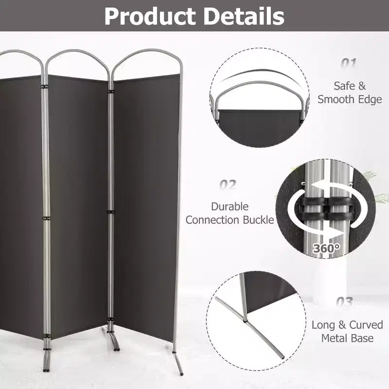 Costway 4 Panels Folding Room Divider 6 Ft Tall Fabric Privacy Screen Black/Brown/Grey/White