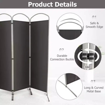 Costway 4 Panels Folding Room Divider 6 Ft Tall Fabric Privacy Screen Black/Brown/Grey/White