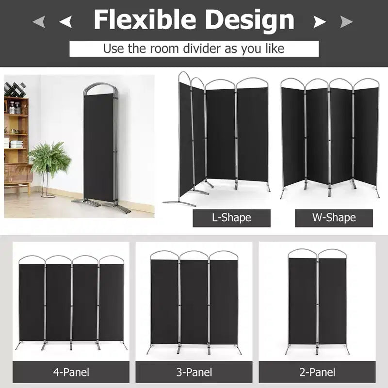 Costway 4 Panels Folding Room Divider 6 Ft Tall Fabric Privacy Screen Black/Brown/Grey/White