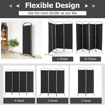 Costway 4 Panels Folding Room Divider 6 Ft Tall Fabric Privacy Screen Black/Brown/Grey/White