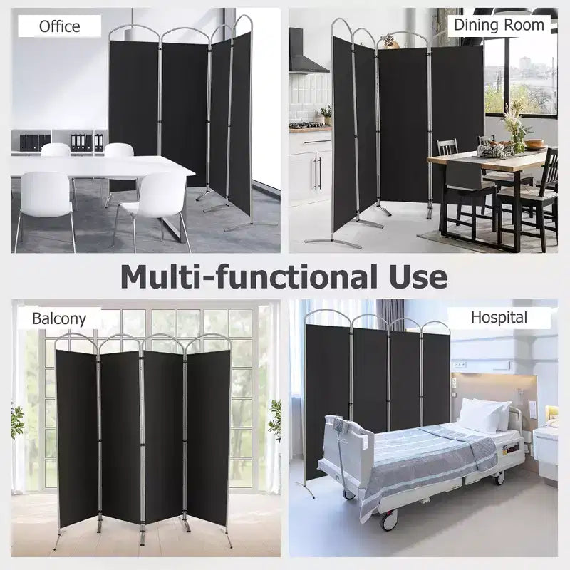 Costway 4 Panels Folding Room Divider 6 Ft Tall Fabric Privacy Screen Black/Brown/Grey/White