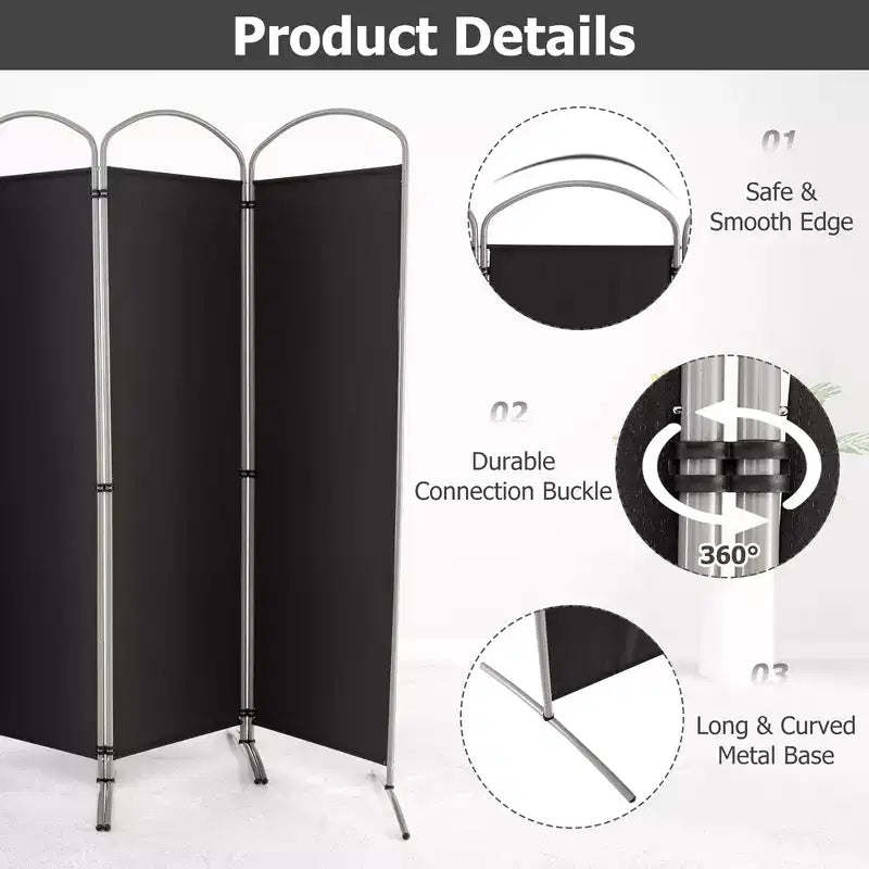 Costway 4 Panels Folding Room Divider 6 Ft Tall Fabric Privacy Screen Black/Brown/Grey/White