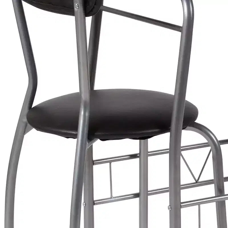Emma and Oliver 3 Piece Black Glass Space-Saver Bistro Set with Padded Chairs