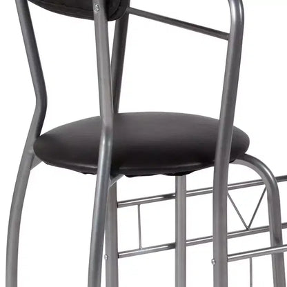 Emma and Oliver 3 Piece Black Glass Space-Saver Bistro Set with Padded Chairs