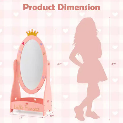 Costway Kids Full Length Mirror Free-Standing 360 Dressing Wooden Princess Storage Pink