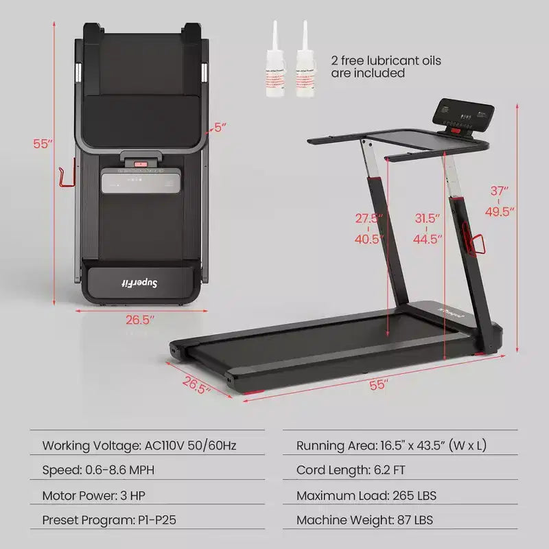 Costway 3HP Running Machine Folding Treadmill Adjustable Height APP Control Table Board