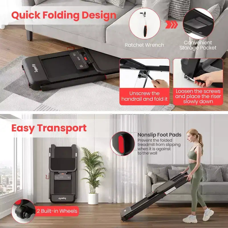Costway 3HP Running Machine Folding Treadmill Adjustable Height APP Control Table Board