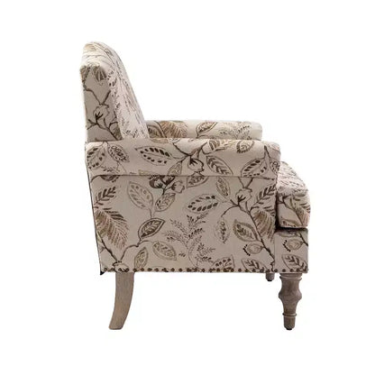 Yahweh Transitional Wooden Upholstered Floral Pattern Design Armchair with Panel Arms and Camelback| ART OF LIVING DESIGNS
